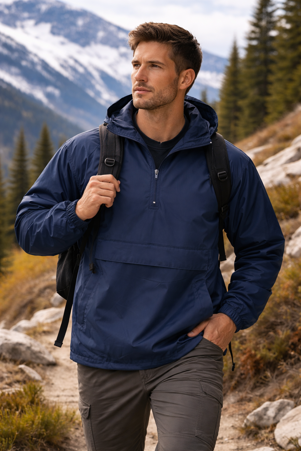 2200 “Jacket in Pouch” Pullover Windbreaker - Navy Blue