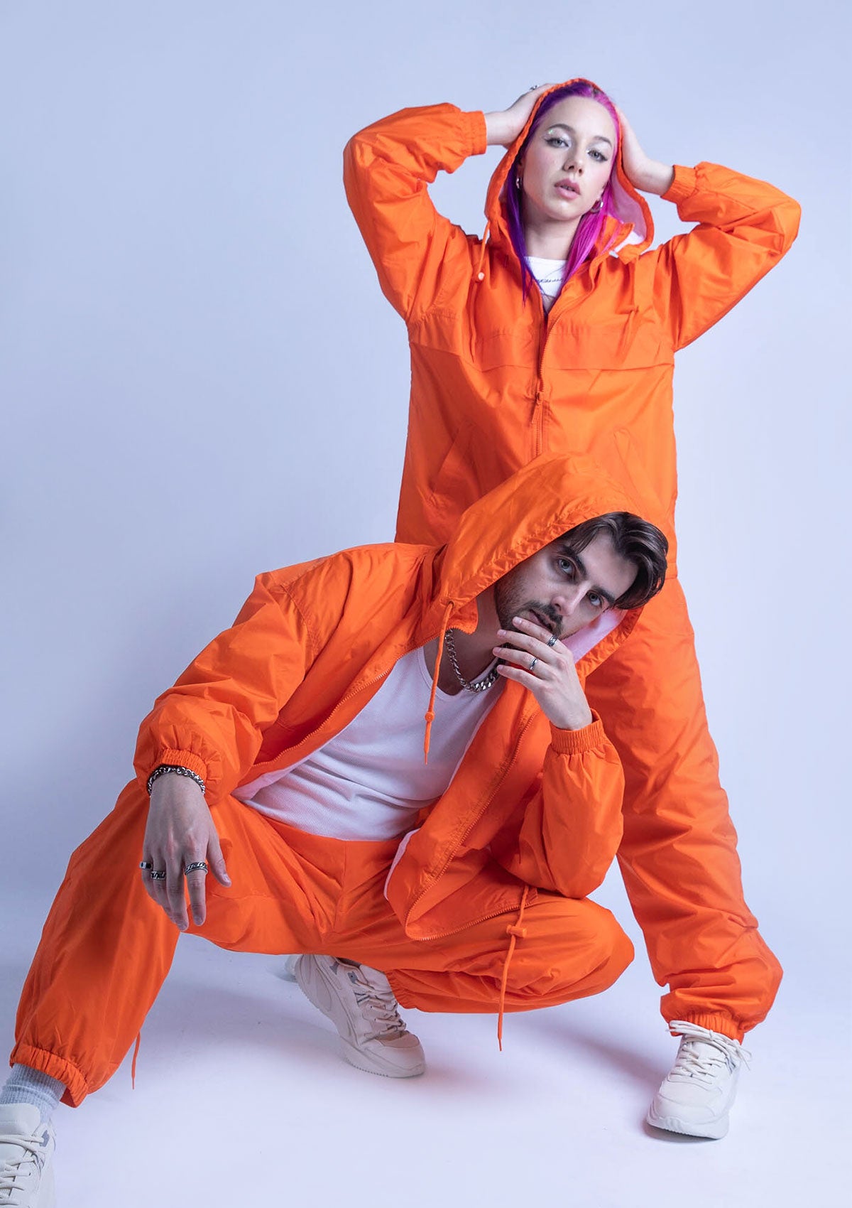 2300S Unisex Full Zipper Taffeta Nylon Tracksuit Set - Orange