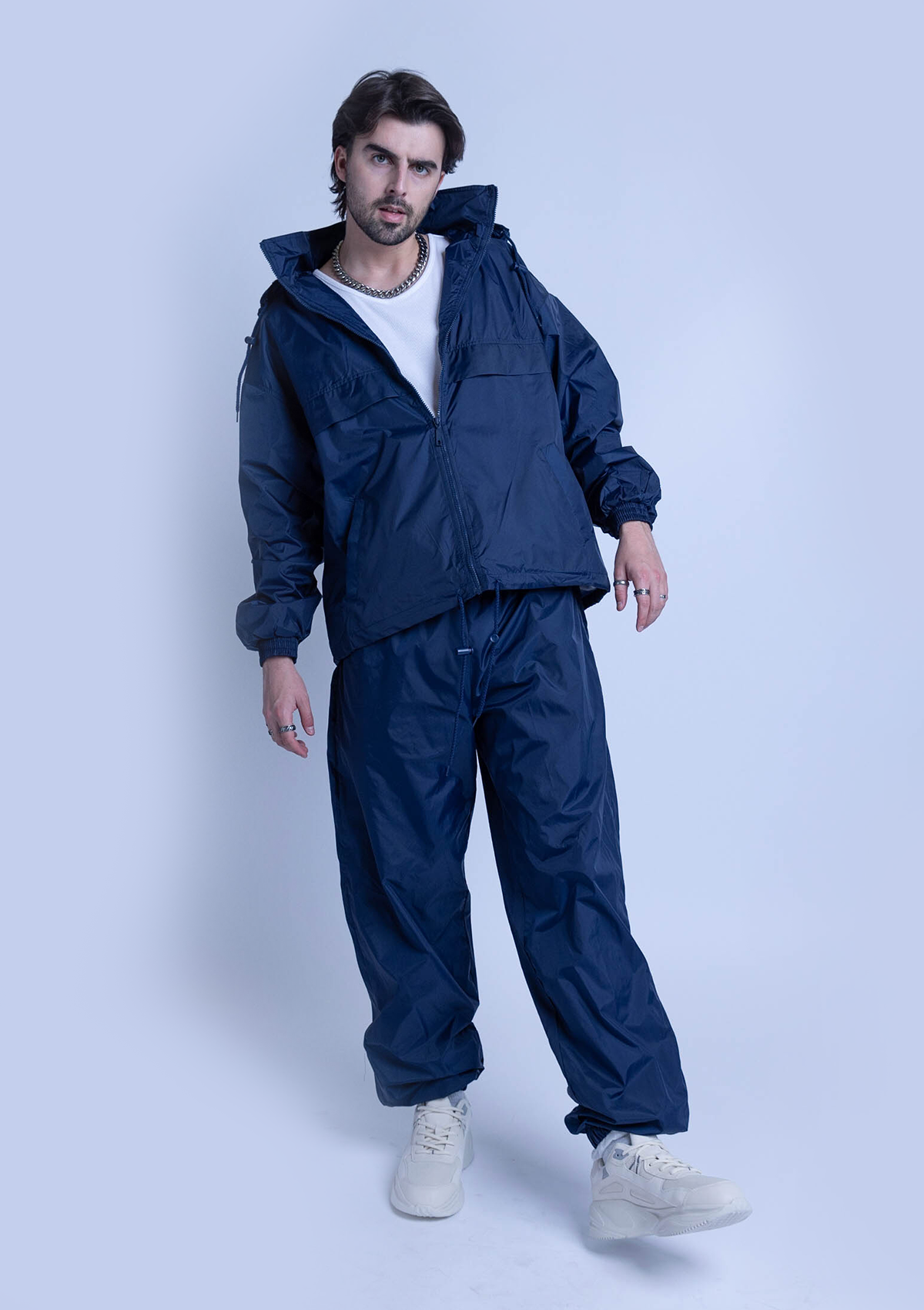 2300S Unisex Full Zipper Taffeta Nylon Tracksuit Set - Navy Blue