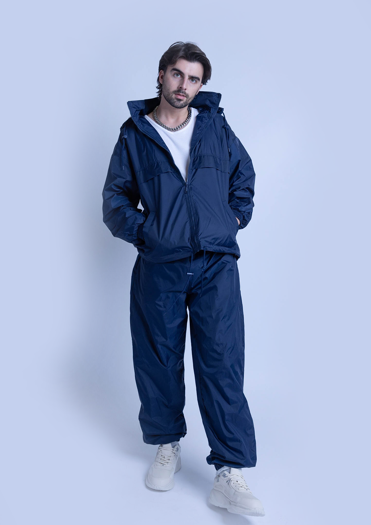 2300S Unisex Full Zipper Taffeta Nylon Tracksuit Set - Navy Blue