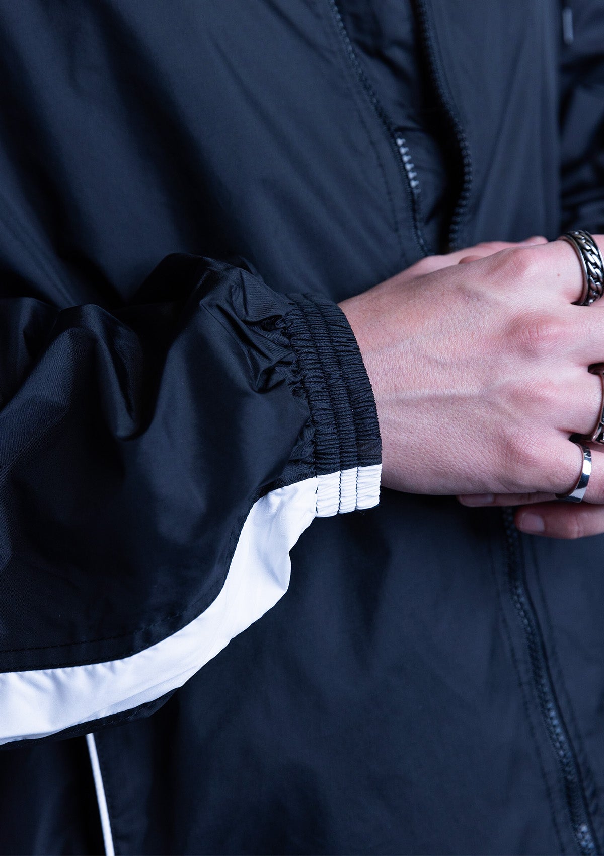 2600S Unisex Full Zipper Taffeta Nylon Tracksuit Jacket and Joggers Set with White Piping - Black
