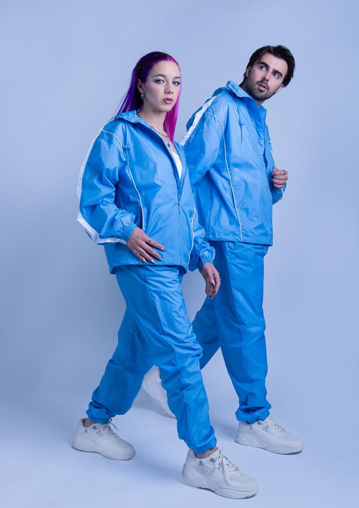 2600S Unisex Full Zipper Taffeta Nylon Tracksuit Jacket and Sweatpants Set with White Piping - Carolina Blue