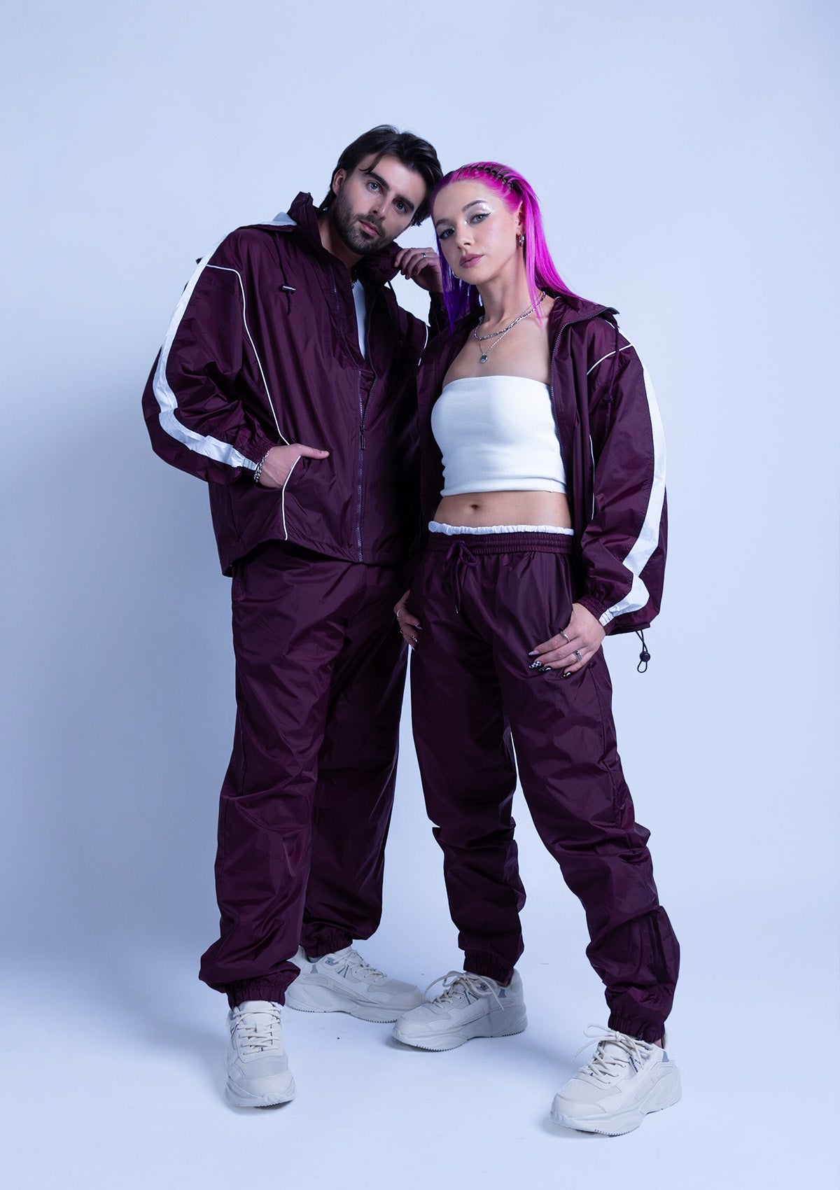 2600S Unisex Full Zipper Taffeta Nylon Tracksuit Jacket and Sweatpants Set with White Piping - Maroon