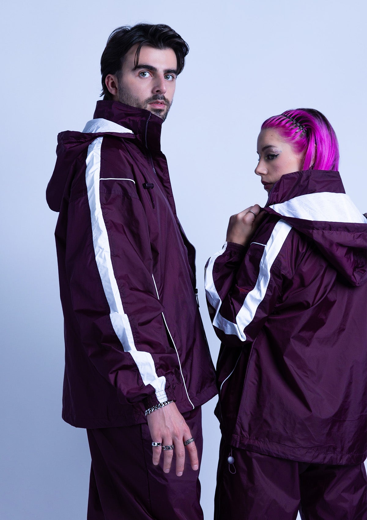 2600S Unisex Full Zipper Taffeta Nylon Tracksuit Jacket and Jogger Set with White Piping - Maroon