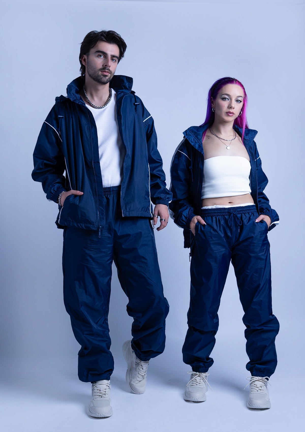 2600S Unisex Full Zipper Taffeta Nylon Tracksuit Jacket and Jogger Set with White Piping (Various Colors)