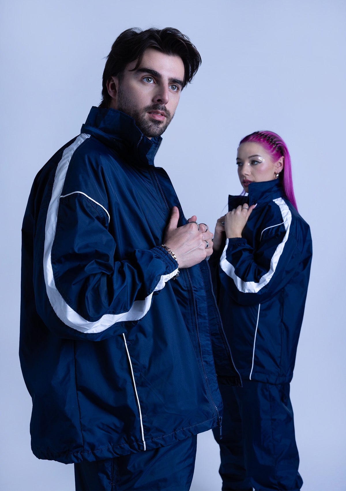 2600S Unisex Full Zipper Taffeta Nylon Tracksuit Jacket and Jogger Set with White Piping (Various Colors)