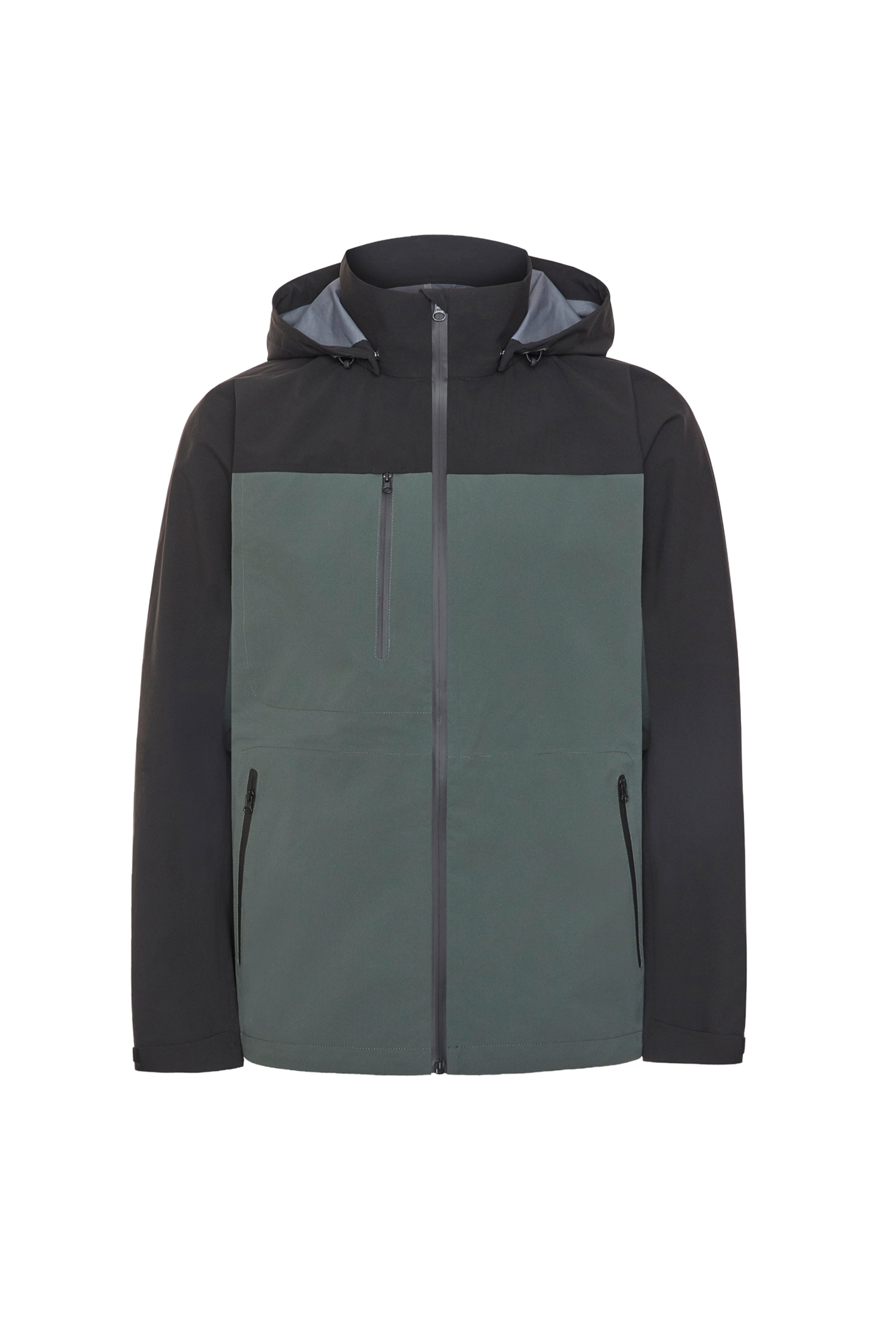 7030 Two-Tone Technical Waterproof Full Zipper Rain Jacket with Hood