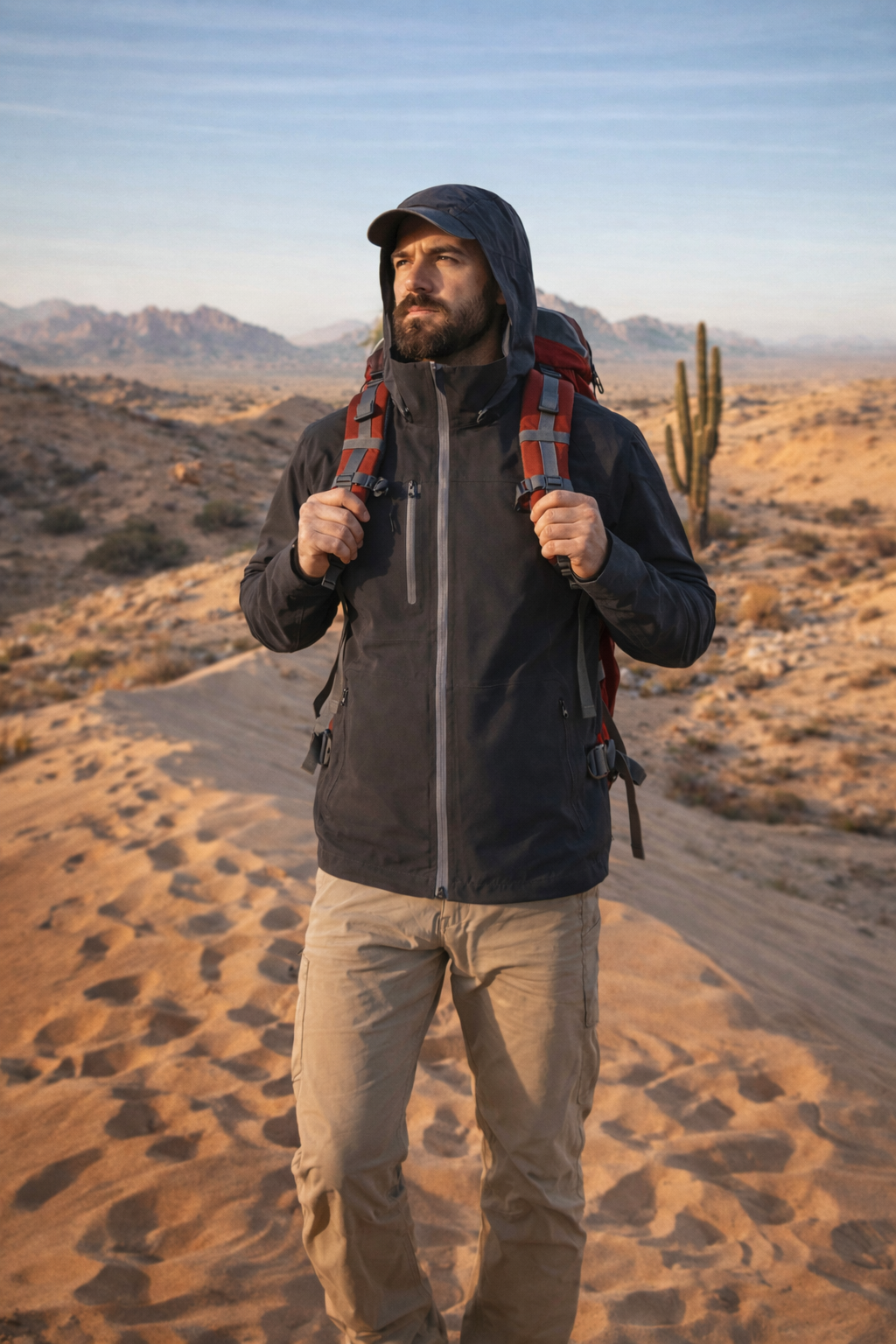 7032 Technical Waterproof Full-Zipper Rain Jacket with Hood