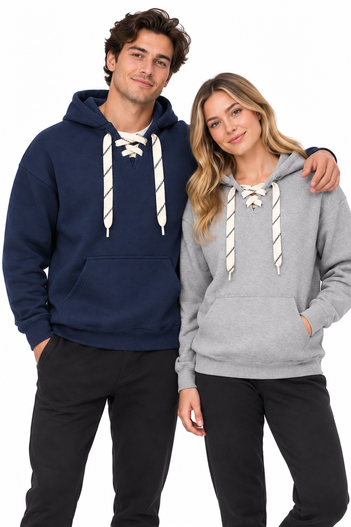9801 12 oz. Unisex Hockey Lace-Up Pullover Hoodie Sweatshirt