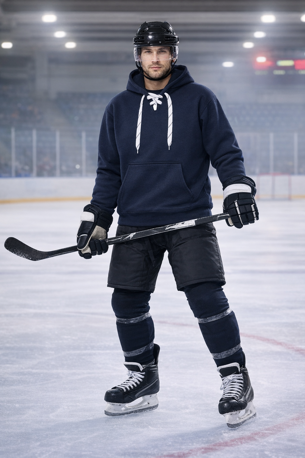 9801 12 oz. Unisex Hockey Style Hooded Pullover Sweatshirt with Laces