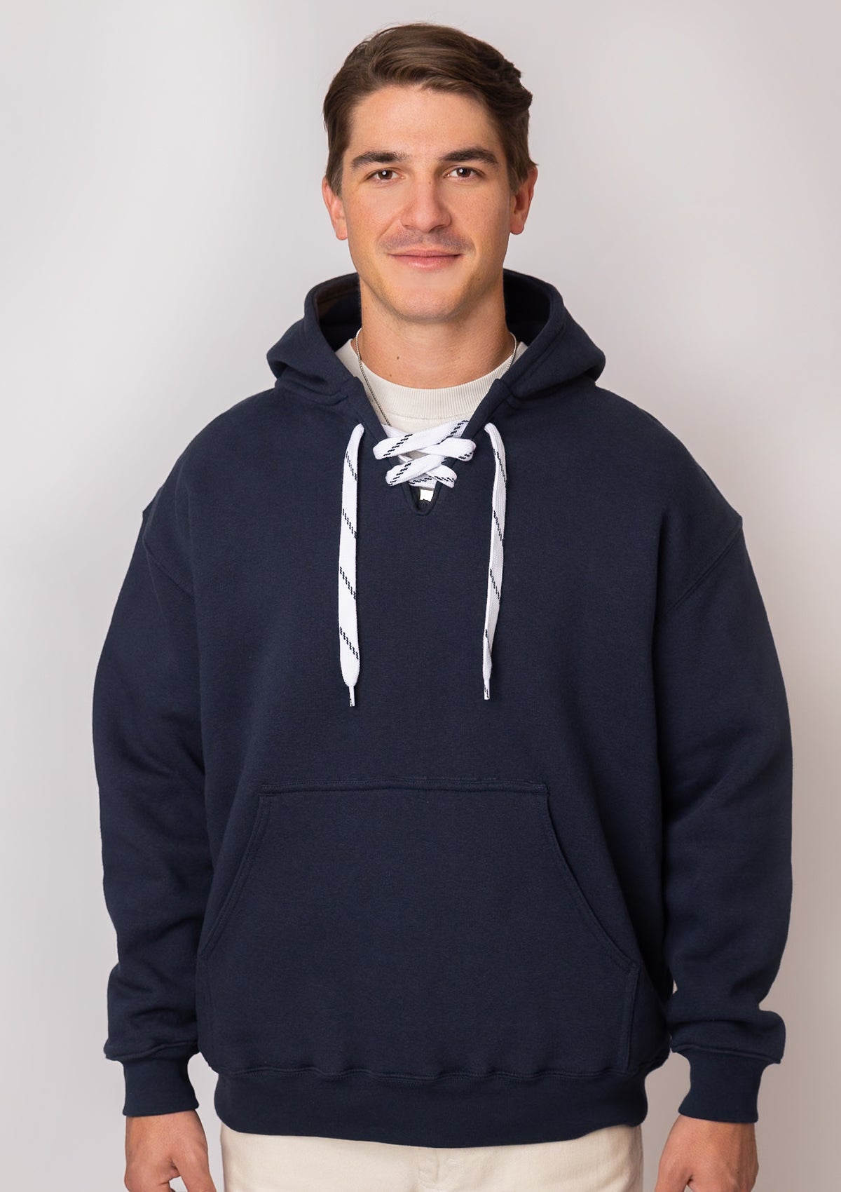 9801 12 oz. Unisex Hockey Style Hooded Pullover Sweatshirt with Laces