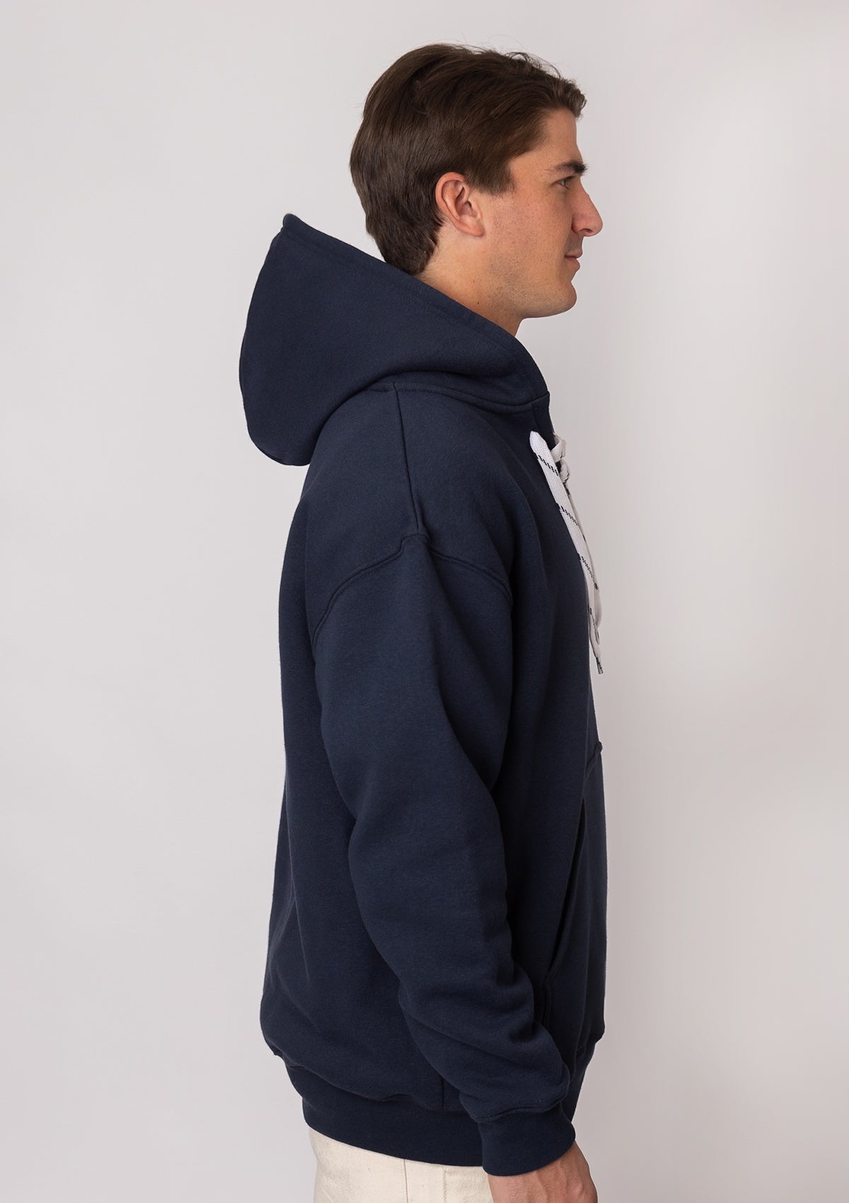 9801 12 oz. Unisex Hockey Style Hooded Pullover Sweatshirt with Laces