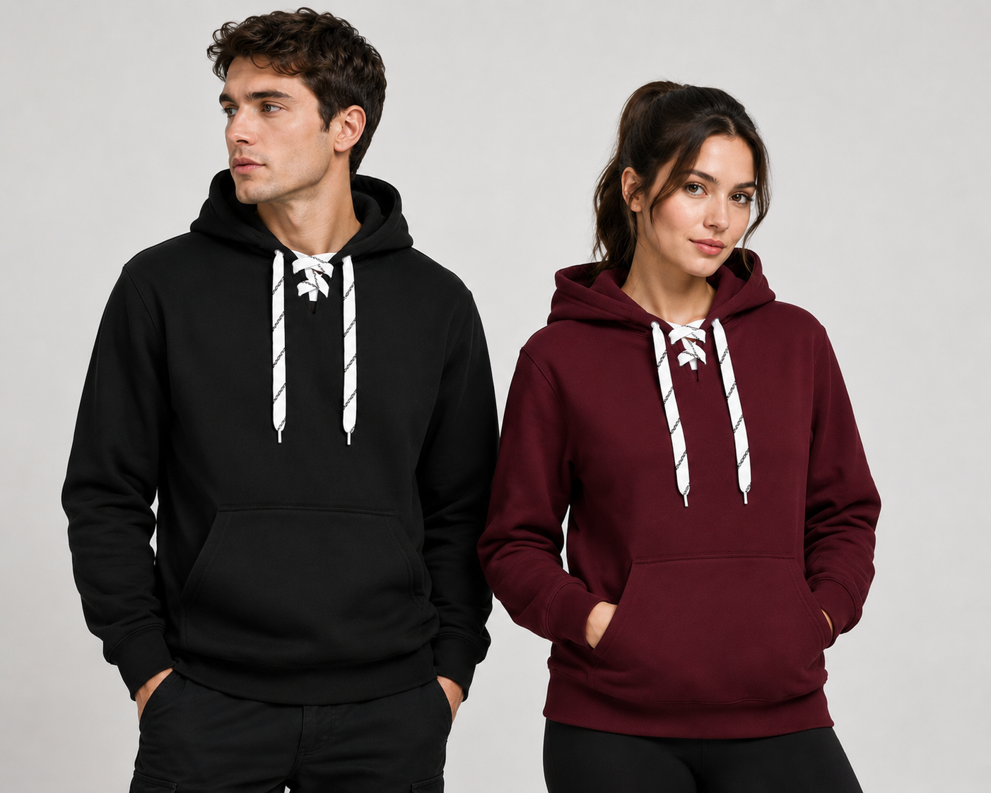 9801 12 oz. Unisex Hockey Lace-Up Pullover Hoodie Sweatshirt