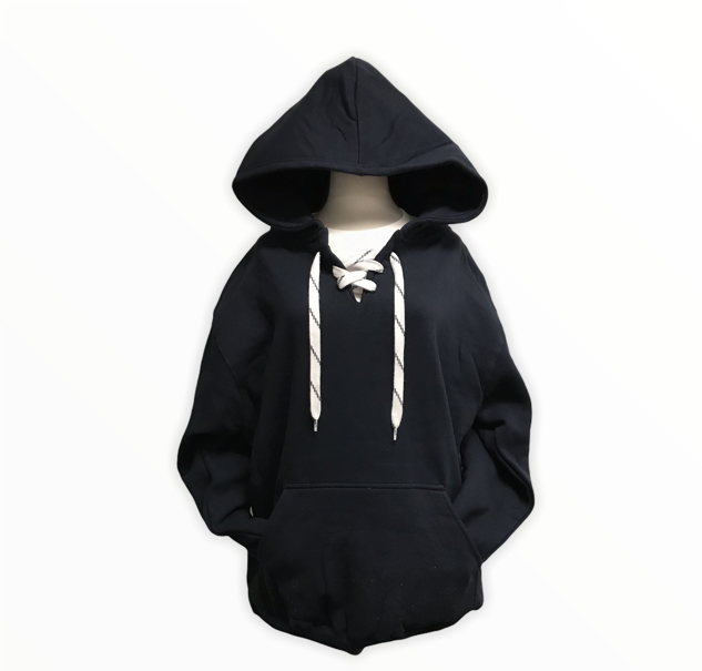 9801 12 oz. Unisex Hockey Style Hooded Pullover Sweatshirt with Laces
