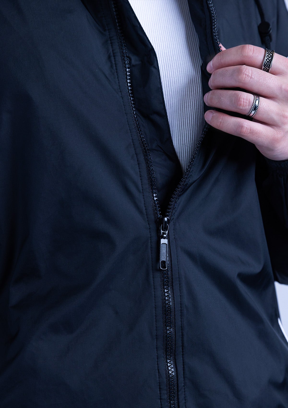 2600S Unisex Full Zipper Taffeta Nylon Tracksuit Jacket and Sweatpants Set  with White Piping - Black
