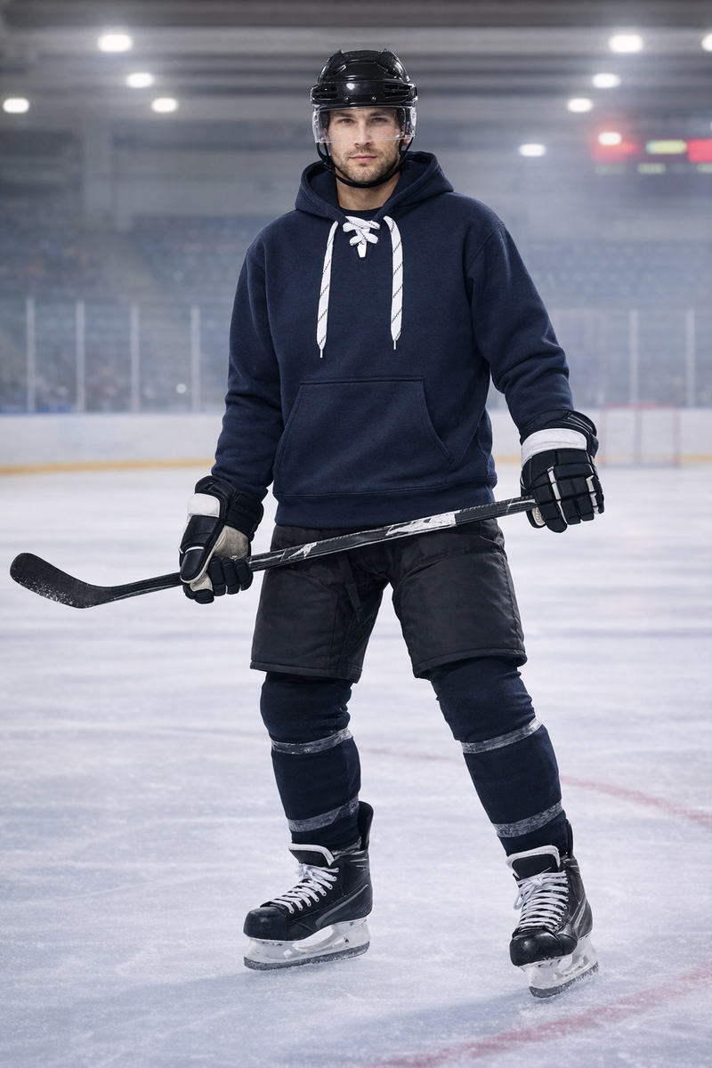 9801 12 oz. Unisex Hockey Lace-Up Pullover Hoodie Sweatshirt