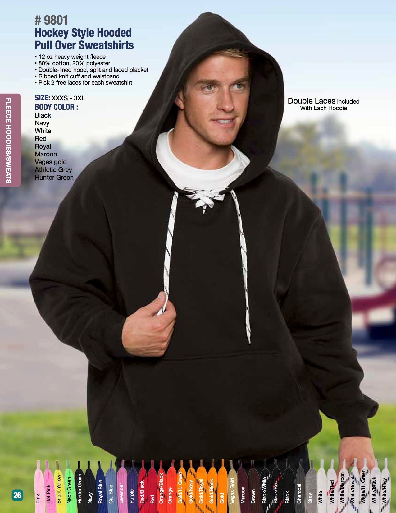 #9801 Hockey Style Hooded Pullover Sweatshirt